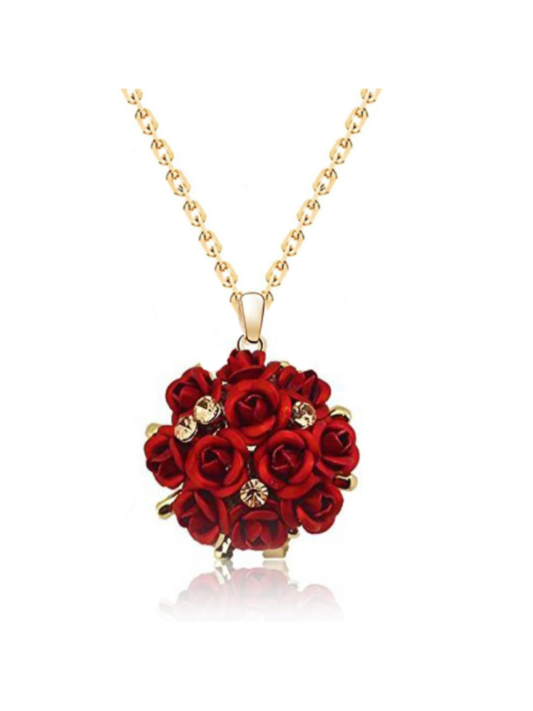 YouBella Jewellery Stylish Gold Plated Floral Necklace Jewellery Set with Earrings and Ring for Women and Girls (Red)