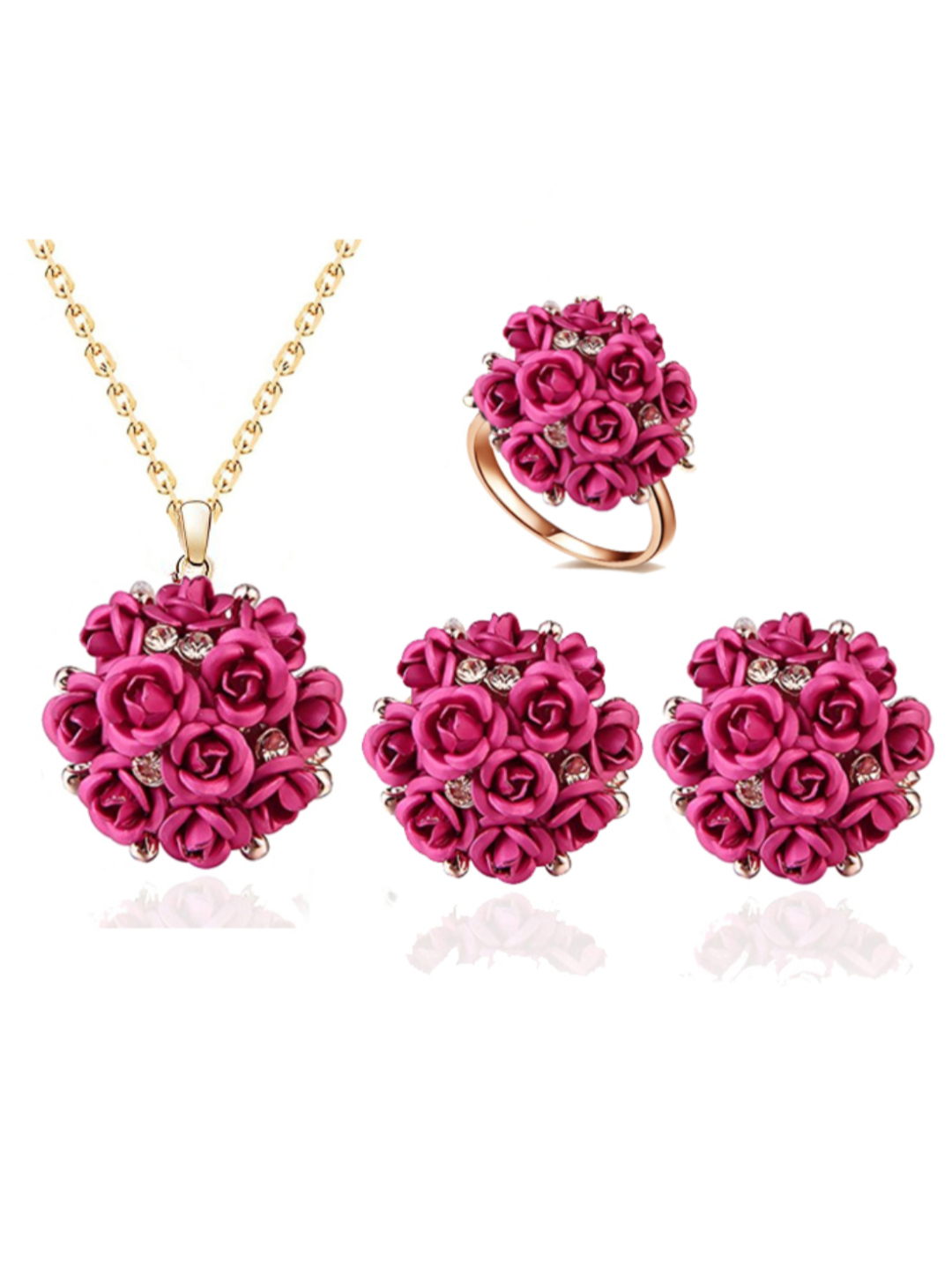 YouBella Jewellery Stylish Gold Plated Floral Necklace Jewellery Set with Earrings and Ring for Women and Girls (Pink)