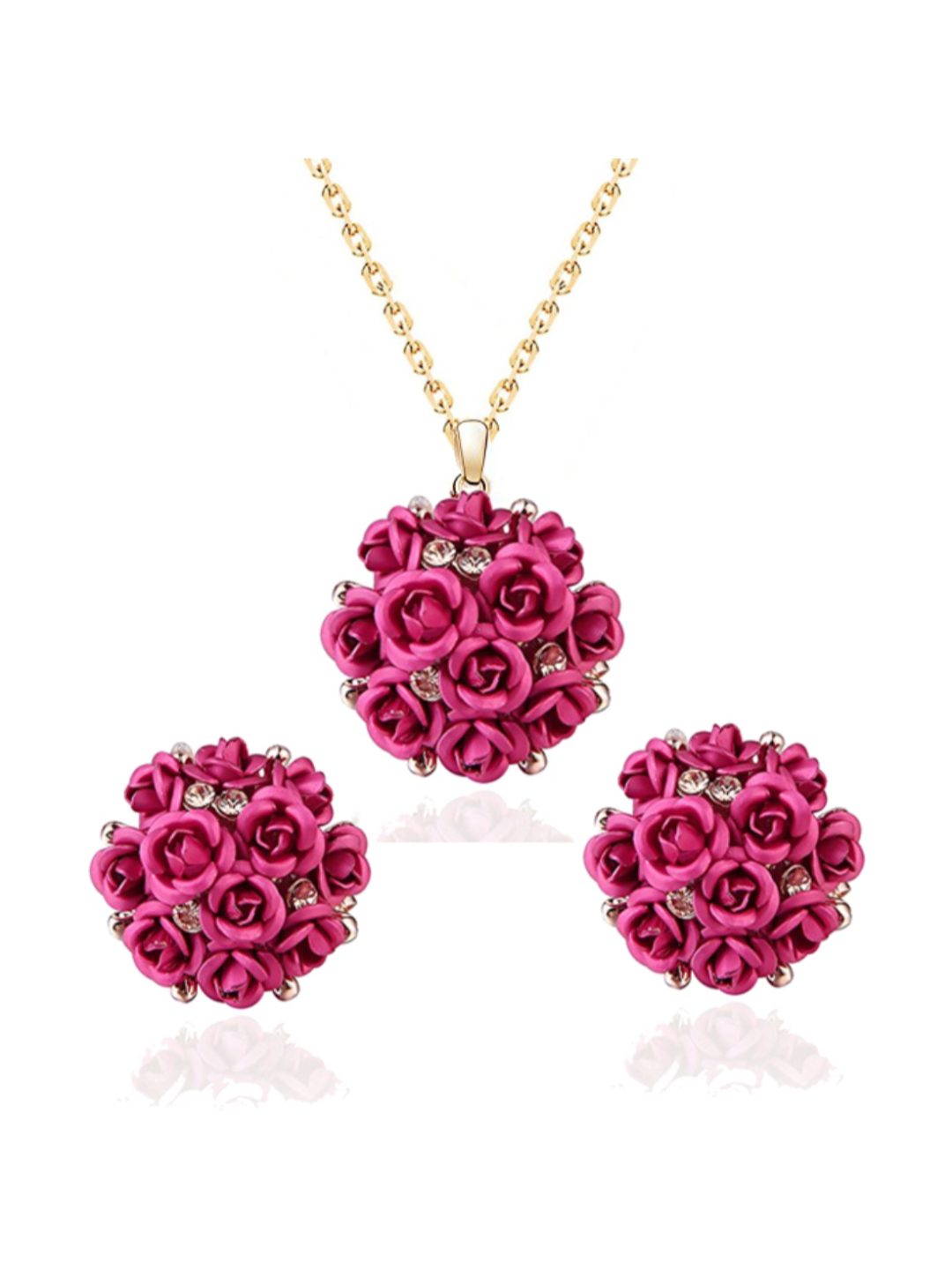 YouBella Jewellery Stylish Gold Plated Floral Necklace Jewellery Set with Earrings and Ring for Women and Girls (Pink)