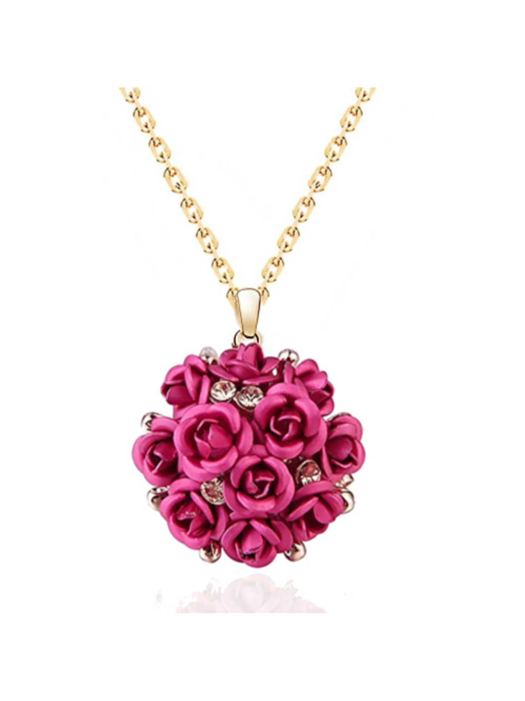 YouBella Jewellery Stylish Gold Plated Floral Necklace Jewellery Set with Earrings and Ring for Women and Girls (Pink)