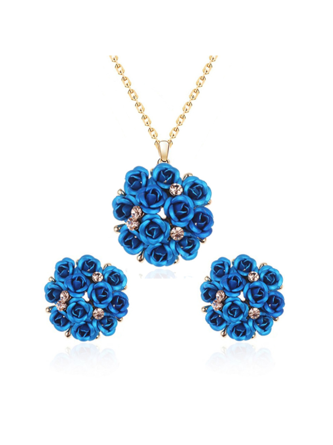 YouBella Jewellery Stylish Gold Plated Floral Necklace Jewellery Set with Earrings and Ring for Women and Girls (Blue)