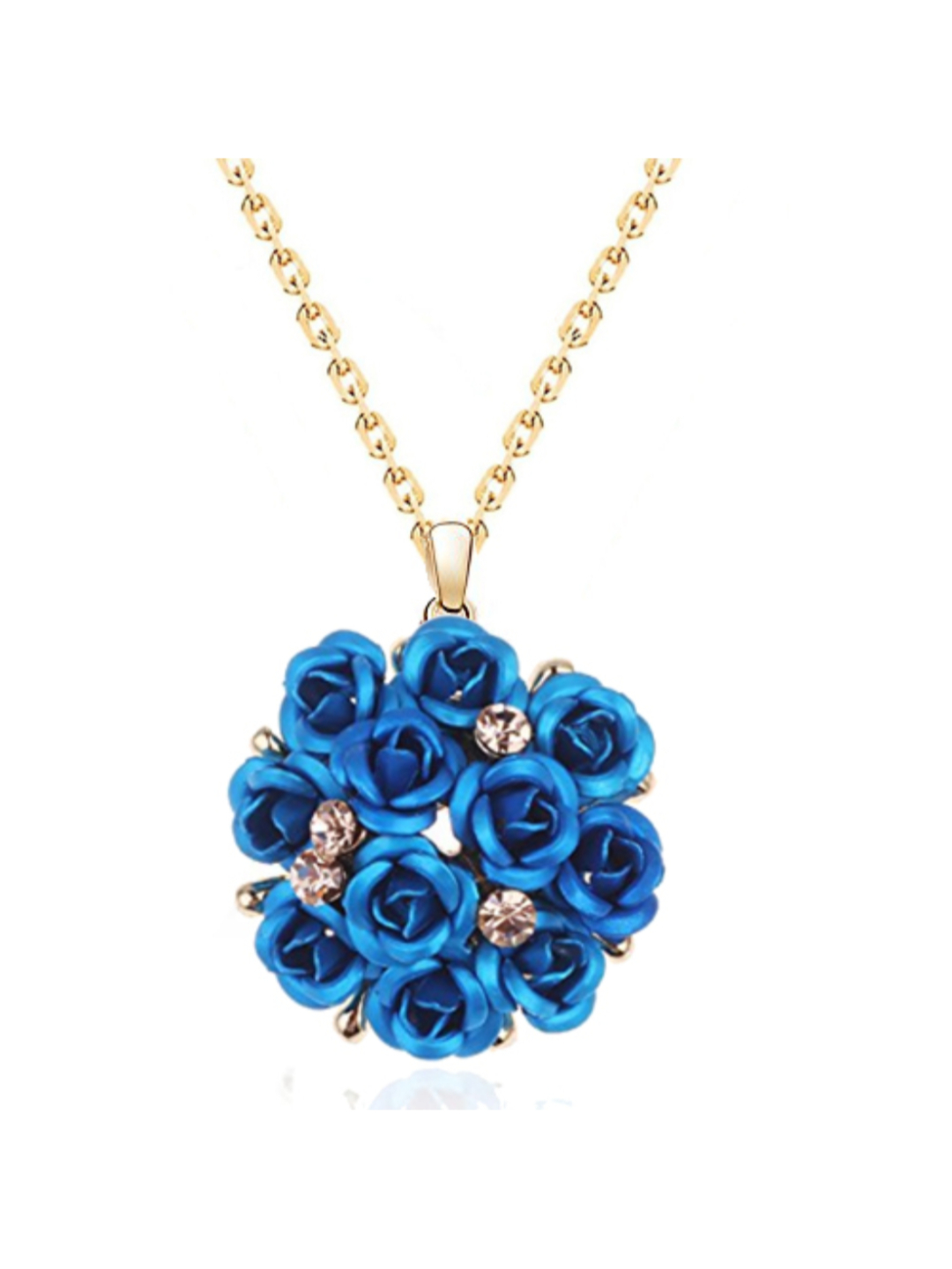 YouBella Jewellery Stylish Gold Plated Floral Necklace Jewellery Set with Earrings and Ring for Women and Girls (Blue)