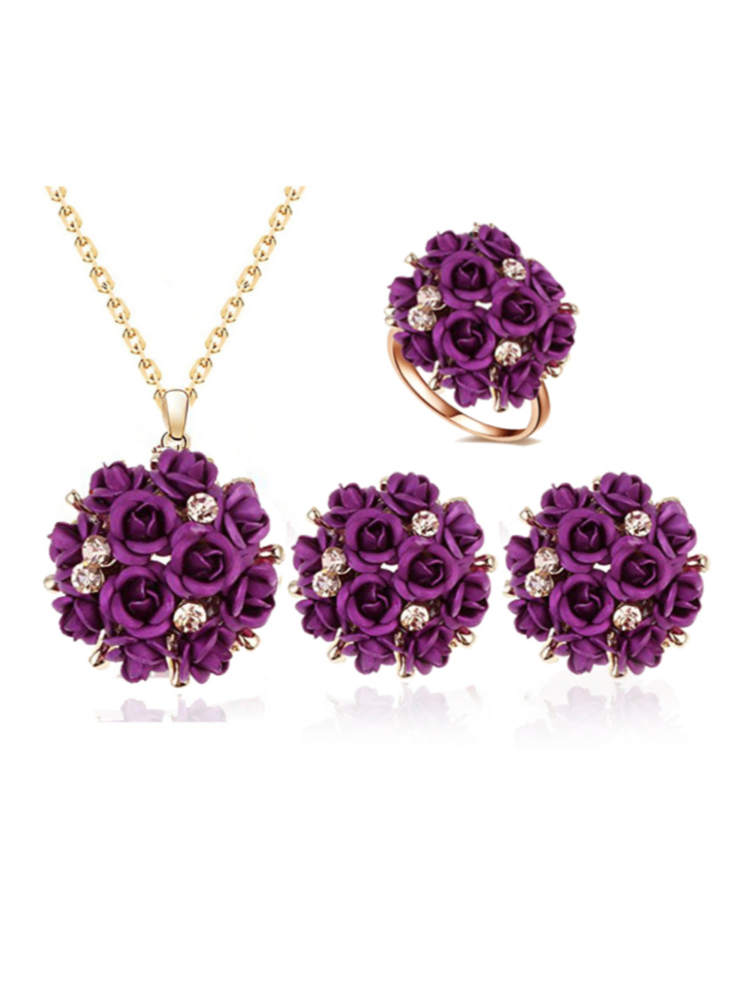 YouBella Jewellery Stylish Gold Plated Floral Necklace Jewellery Set with Earrings and Ring for Women and Girls (Purple)