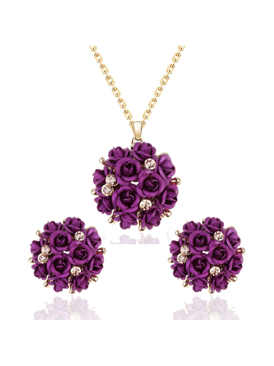 YouBella Jewellery Stylish Gold Plated Floral Necklace Jewellery Set with Earrings and Ring for Women and Girls (Purple)