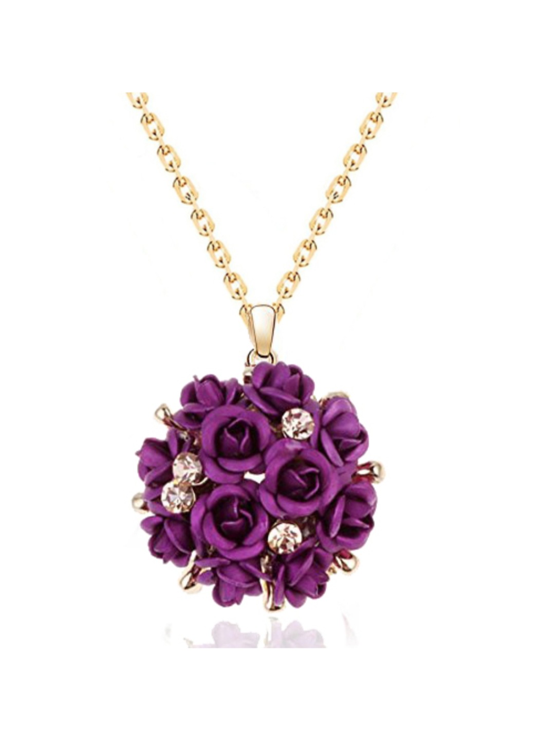 YouBella Jewellery Stylish Gold Plated Floral Necklace Jewellery Set with Earrings and Ring for Women and Girls (Purple)