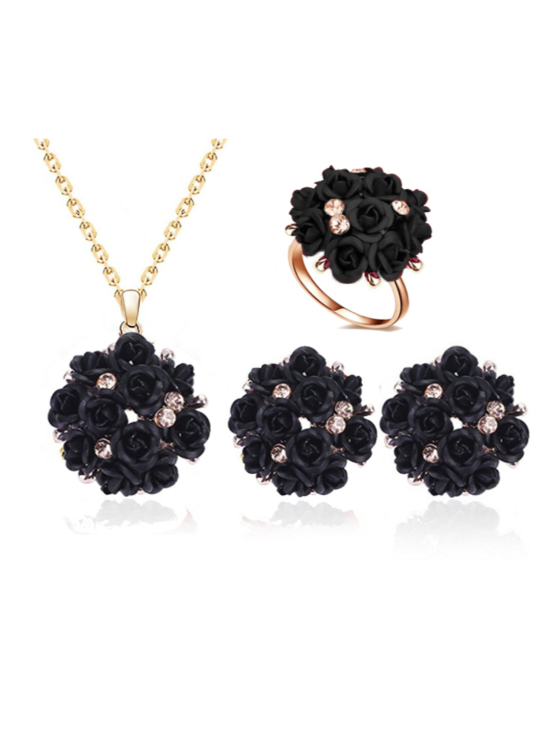 YouBella Jewellery Stylish Gold Plated Floral Necklace Jewellery Set with Earrings and Ring for Women and Girls (Black)