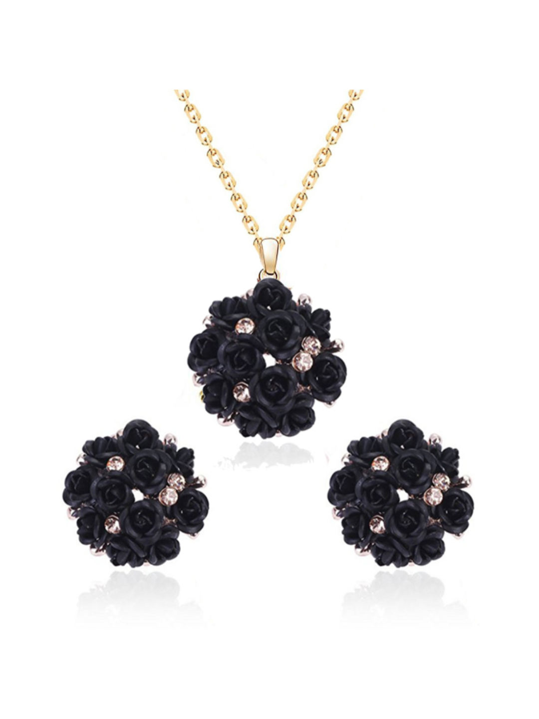 YouBella Jewellery Stylish Gold Plated Floral Necklace Jewellery Set with Earrings and Ring for Women and Girls (Black)