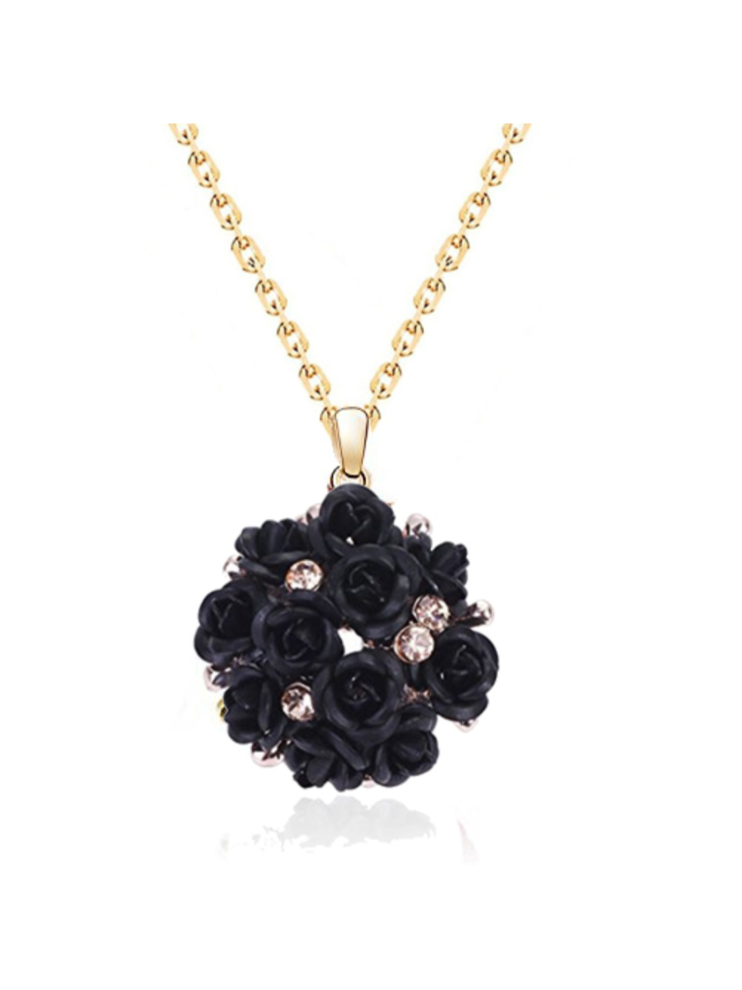 YouBella Jewellery Stylish Gold Plated Floral Necklace Jewellery Set with Earrings and Ring for Women and Girls (Black)