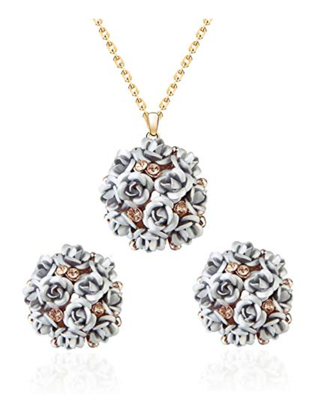 YouBella Jewellery Stylish Gold Plated Floral Necklace Jewellery Set with Earrings and Ring for Women and Girls (Silver)