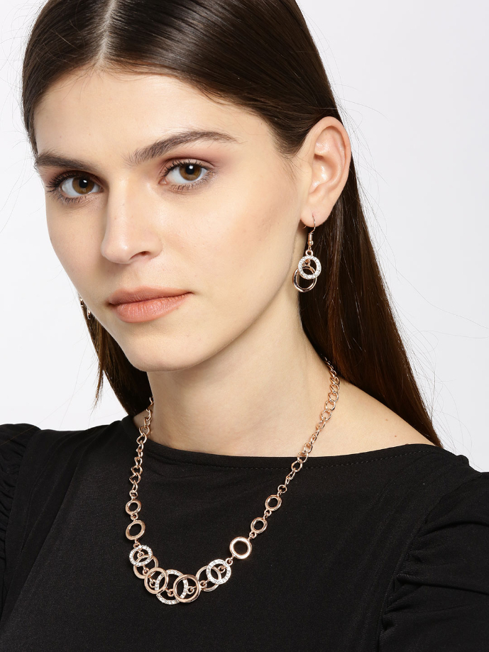 YouBella Rose Gold-Plated Stone-Studded Jewellery Set