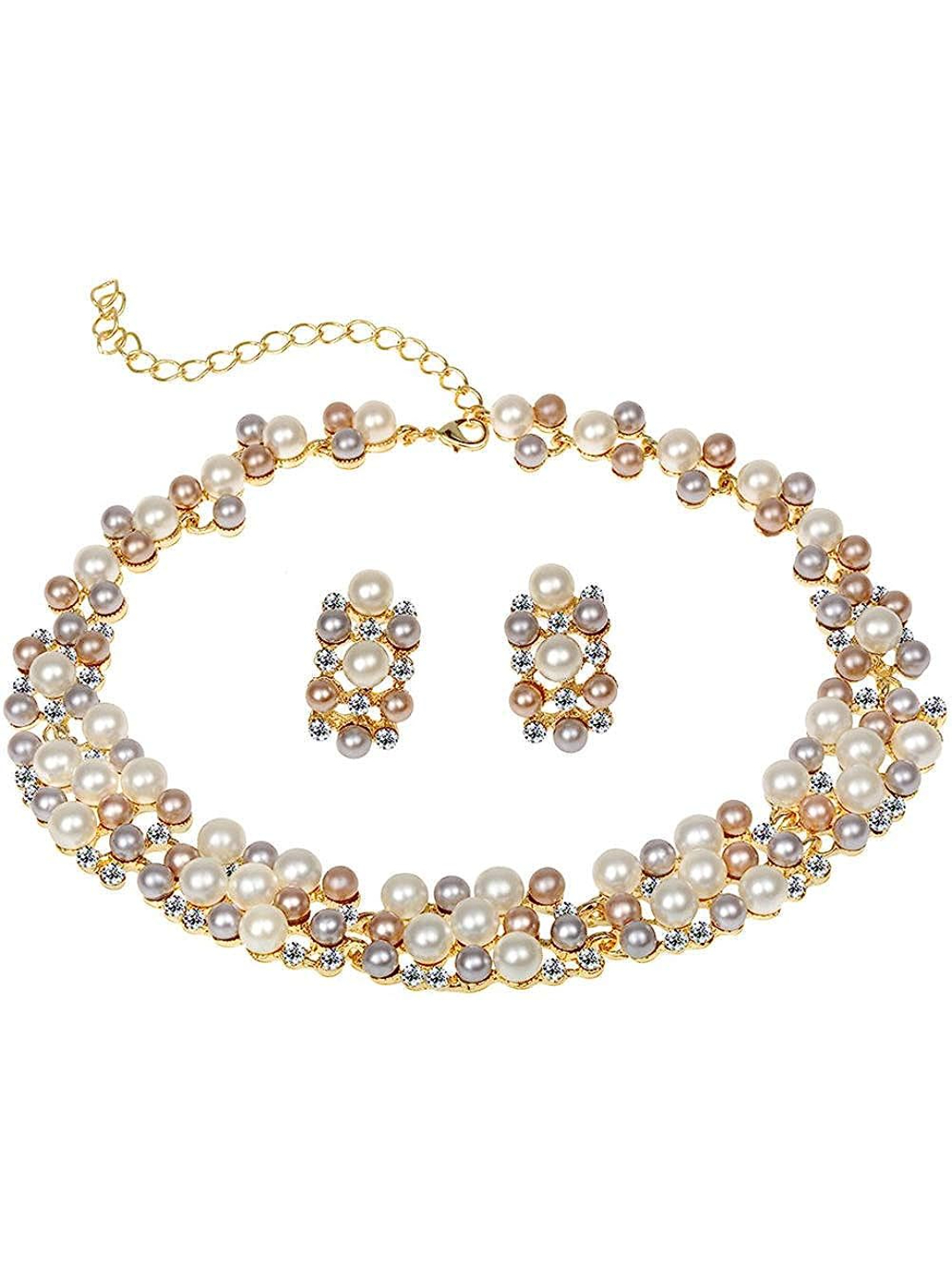 YouBella Jewellery Sets for Women Pearl Studded Necklace Jewellery Set with Earrings for Girls/Women (Gold)