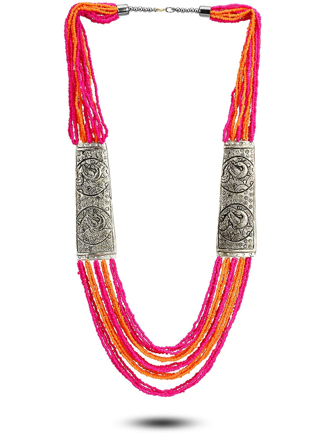 YouBella Fashion Jewellery Antique German Silver Oxidised Plated Tribal Cotton Thread Jewellery Necklace Earring Set for Women & Girls.(Valentine Gift Special). (Pink)