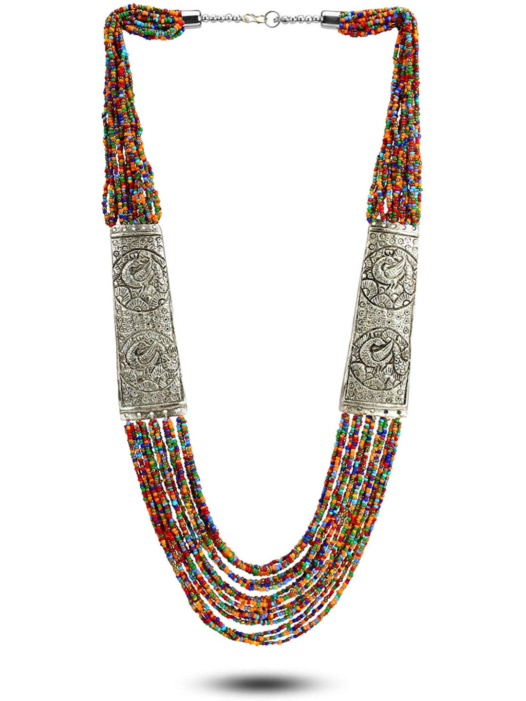YouBella Fashion Jewellery Antique German Silver Oxidised Plated Tribal Cotton Thread Jewellery Necklace Earring Set for Women & Girls.(Valentine Gift Special). (Multi)
