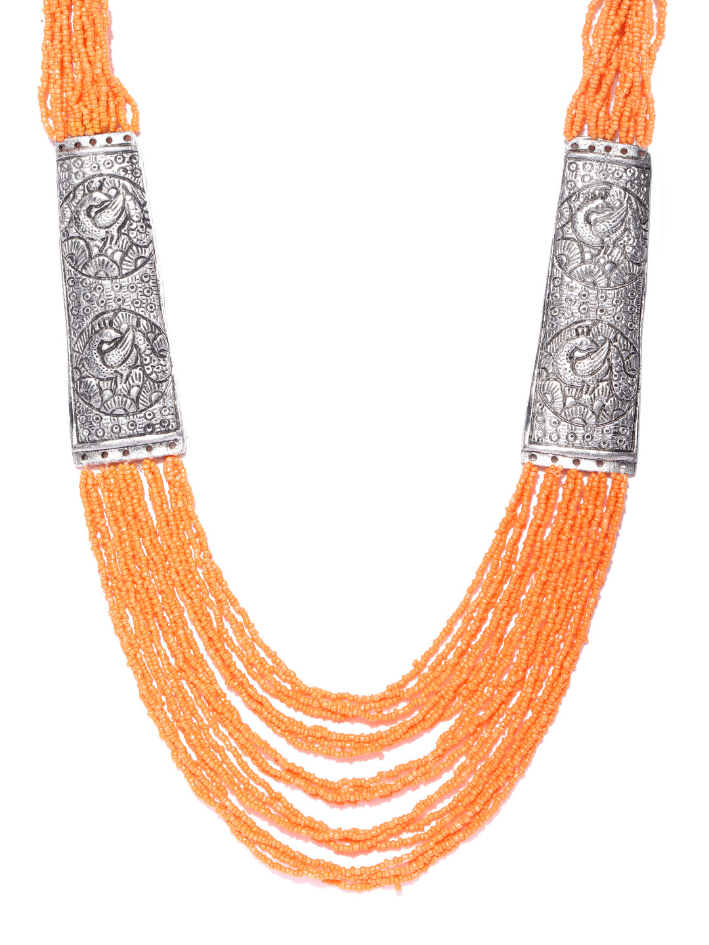 YouBella Women Oxidised Orange Silver Plated Beaded Layered Necklace