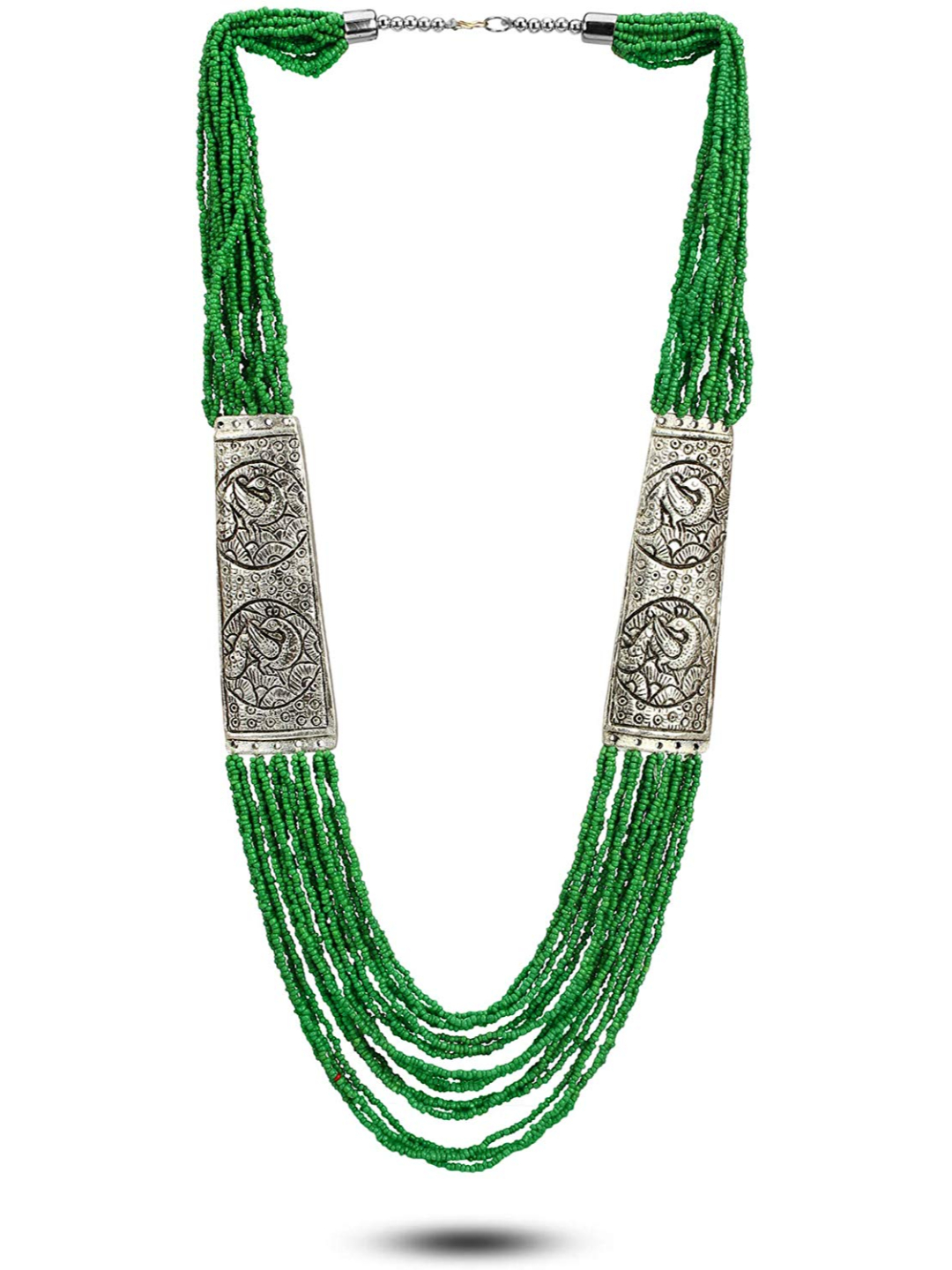 YouBella Fashion Jewellery Antique German Silver Oxidised Plated Tribal Cotton Thread Jewellery Necklace Earring Set for Women & Girls.(Valentine Gift Special). (Green)
