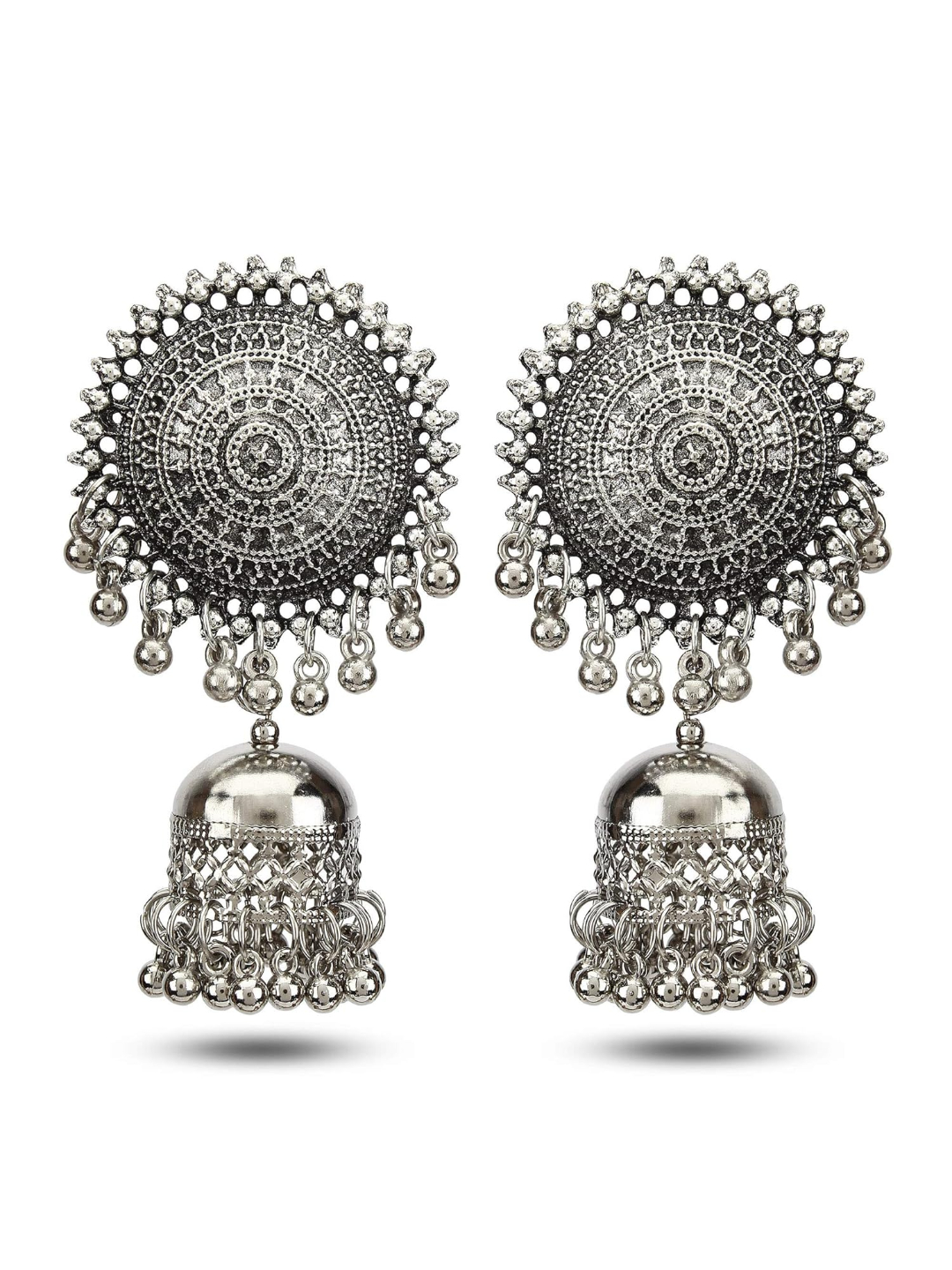 YouBella Fashion Jewellery Antique German Silver Oxidised Plated Tribal Cotton Thread Jewellery Necklace Earring Set for Women & Girls.(Valentine Gift Special). (Blue)