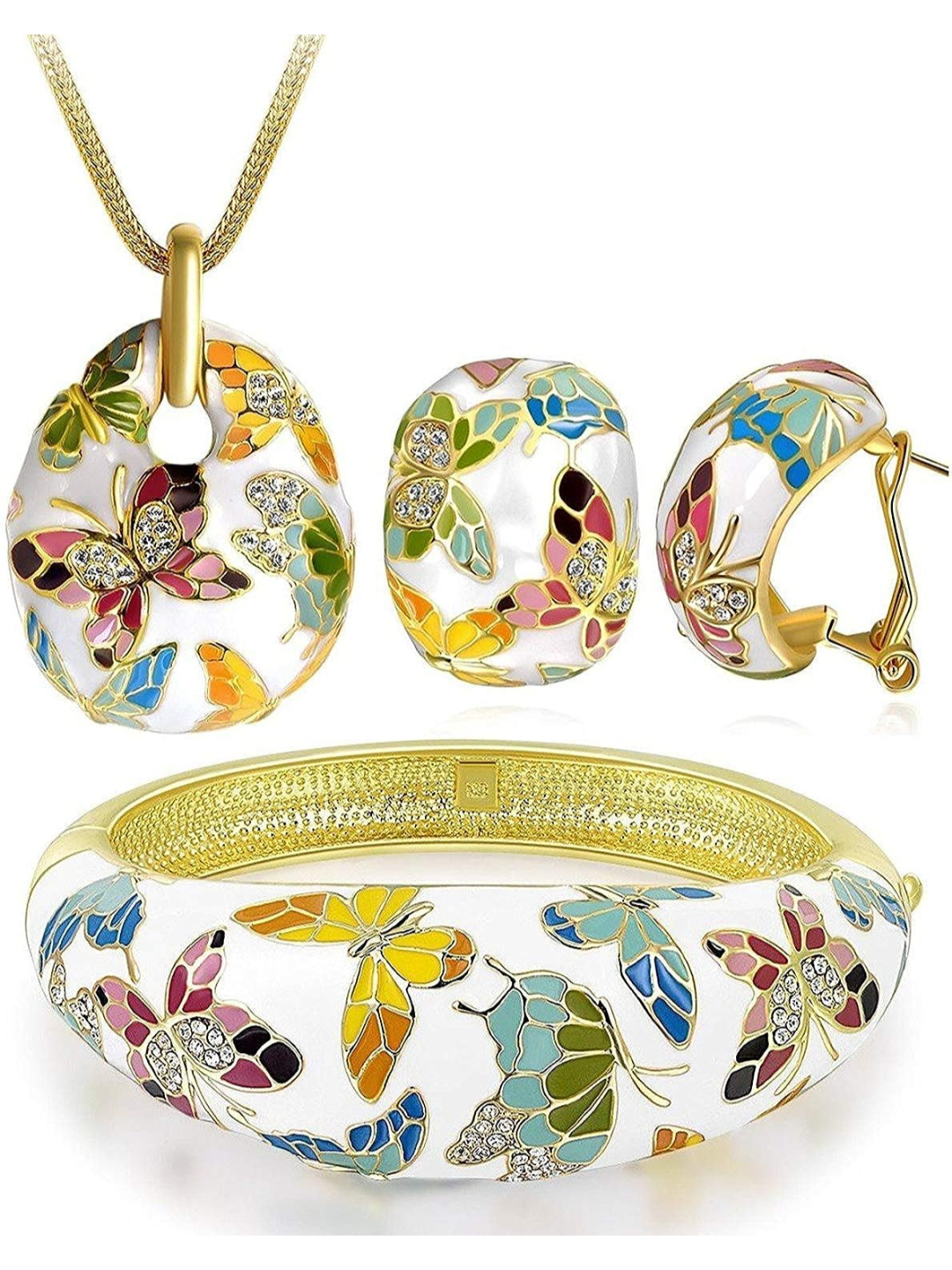 YouBella Jewellery Set AAA Swiss Zircon Enamel Gold Crystal Necklace Pendant Bracelet Bangle and Earrings Jewellery Combo for Girls and Women (Pendant, Earrings, and Bracelet)
