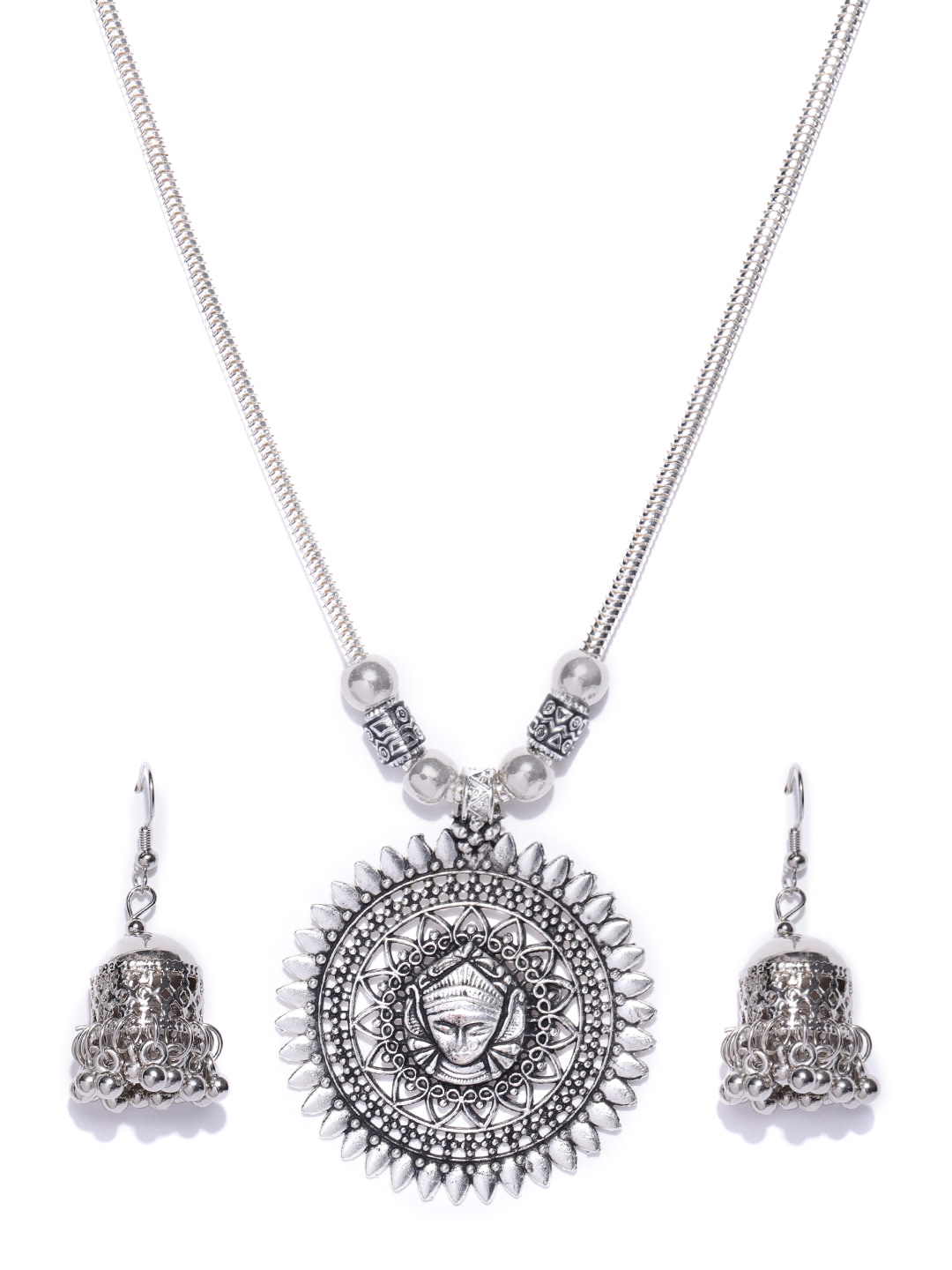 YouBella Women Oxidised Silver-Plated Temple Jewellery Set
