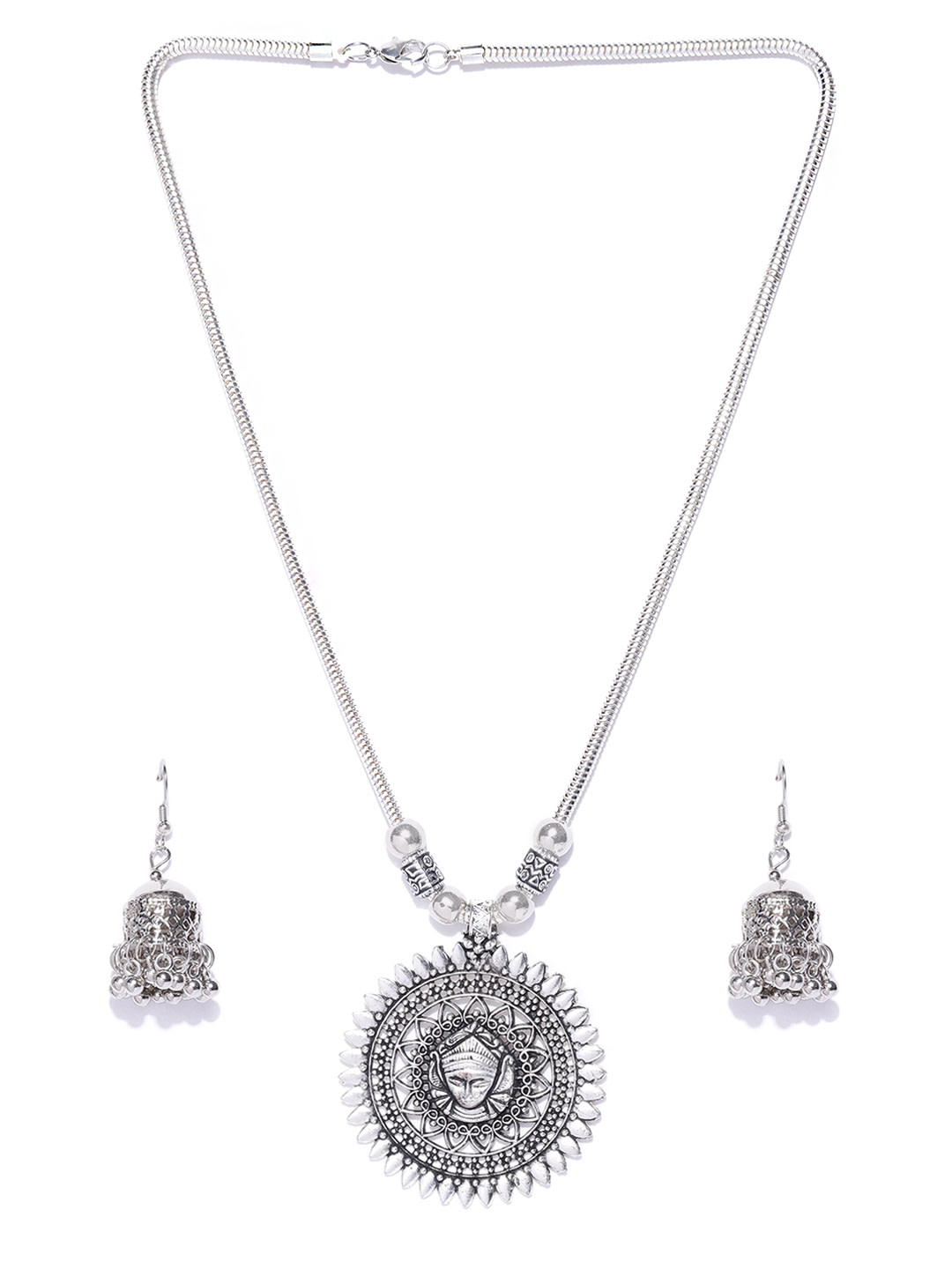 YouBella Women Oxidised Silver-Plated Temple Jewellery Set