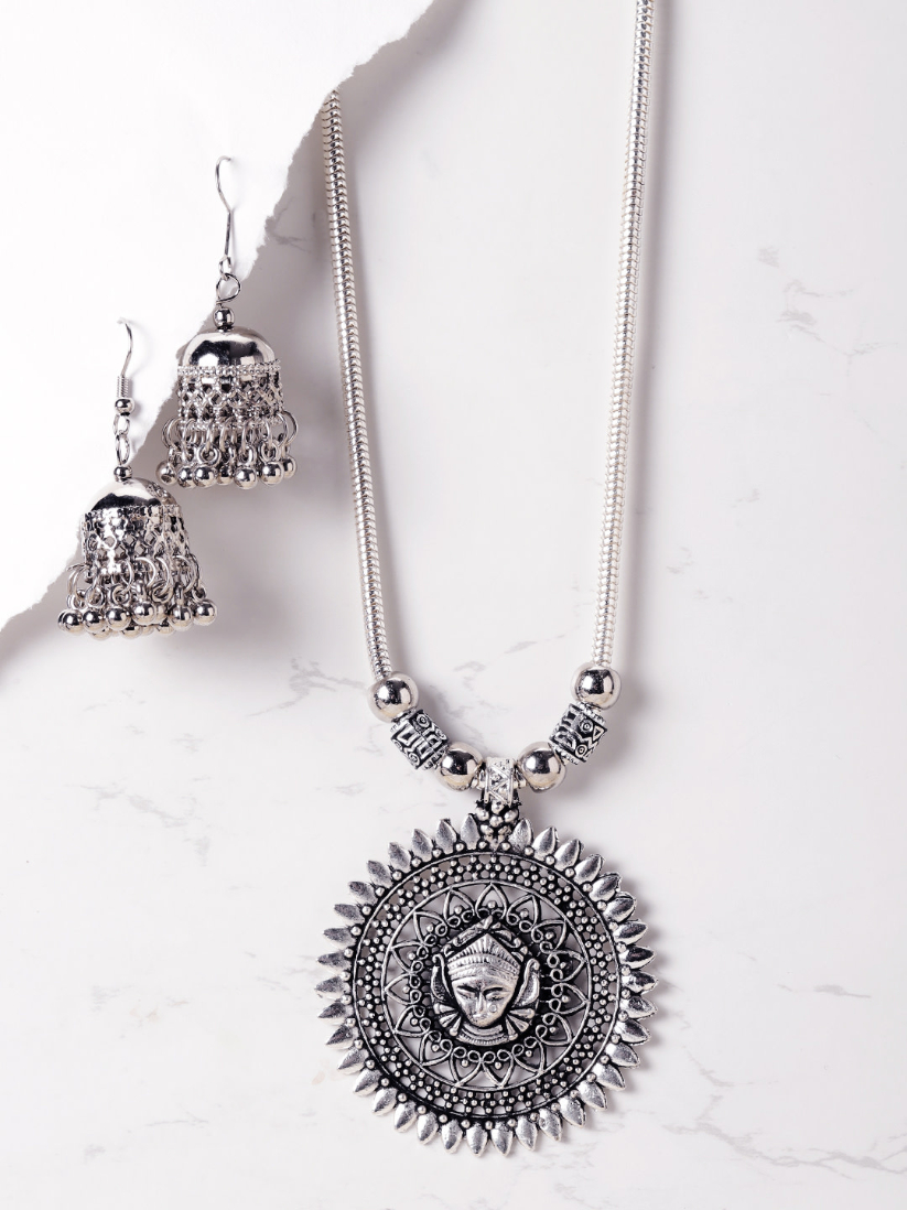 YouBella Women Oxidised Silver-Plated Temple Jewellery Set