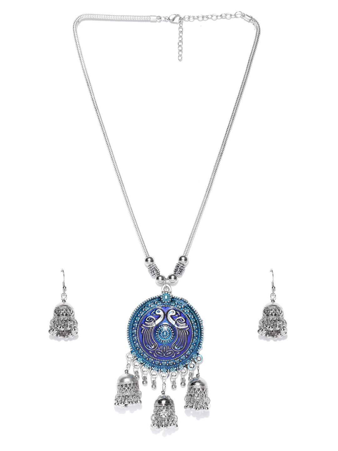 YouBella Women Oxidised Blue Silver-Plated Enamelled Jewellery Set