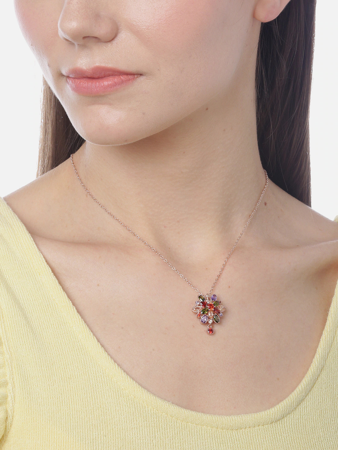 YouBella Stylish Latest Design Aaa Zircon 18 K Gold Plated Double Flower Jewellery Gold Plated Pendant for Women (Multi-colour) (YBNK_5763)
