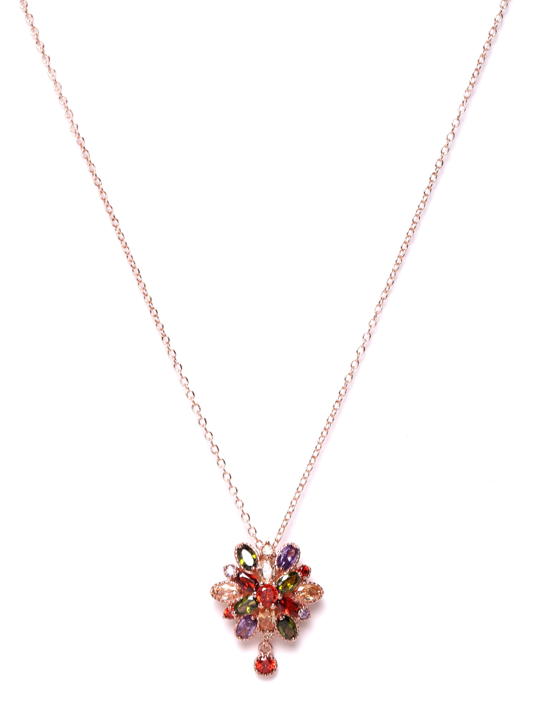 YouBella Stylish Latest Design Aaa Zircon 18 K Gold Plated Double Flower Jewellery Gold Plated Pendant for Women (Multi-colour) (YBNK_5763)