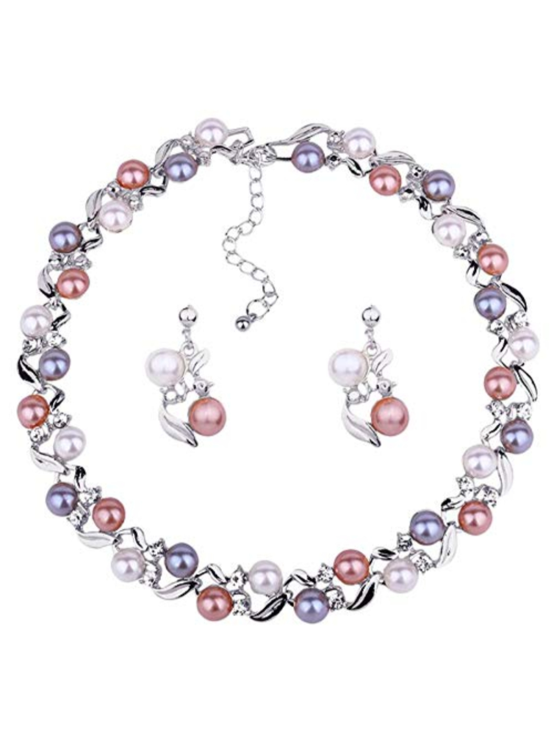 YouBella Stylish Latest Design Necklace Jewellery Set Silver Plated Jewellery Set for Women (Multi-colour) (YBNK_5764)