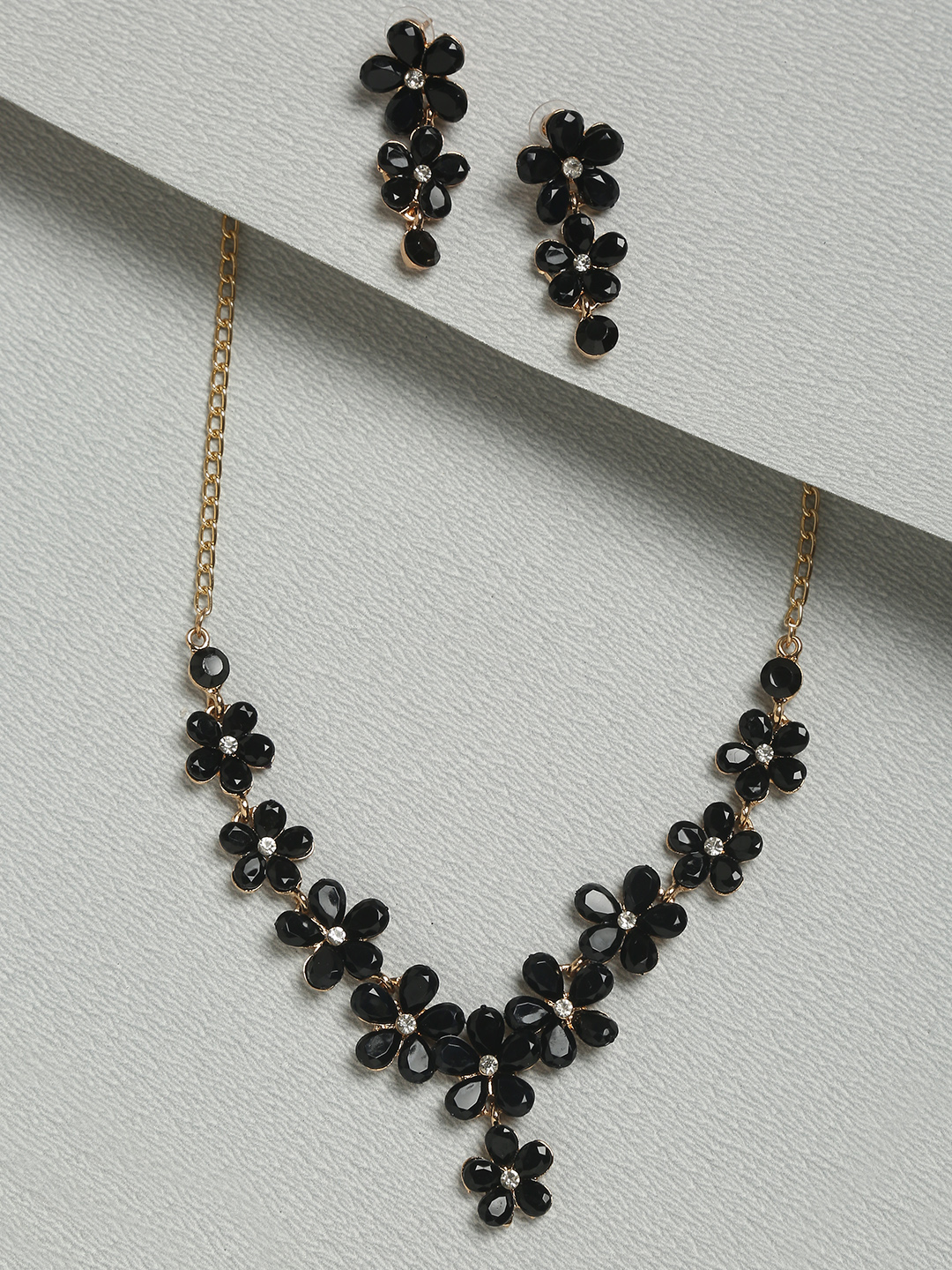 YouBella Jewellery Sets for Women Crystal Necklace Jewellery Set with Earrings for Girls/Women (Black)