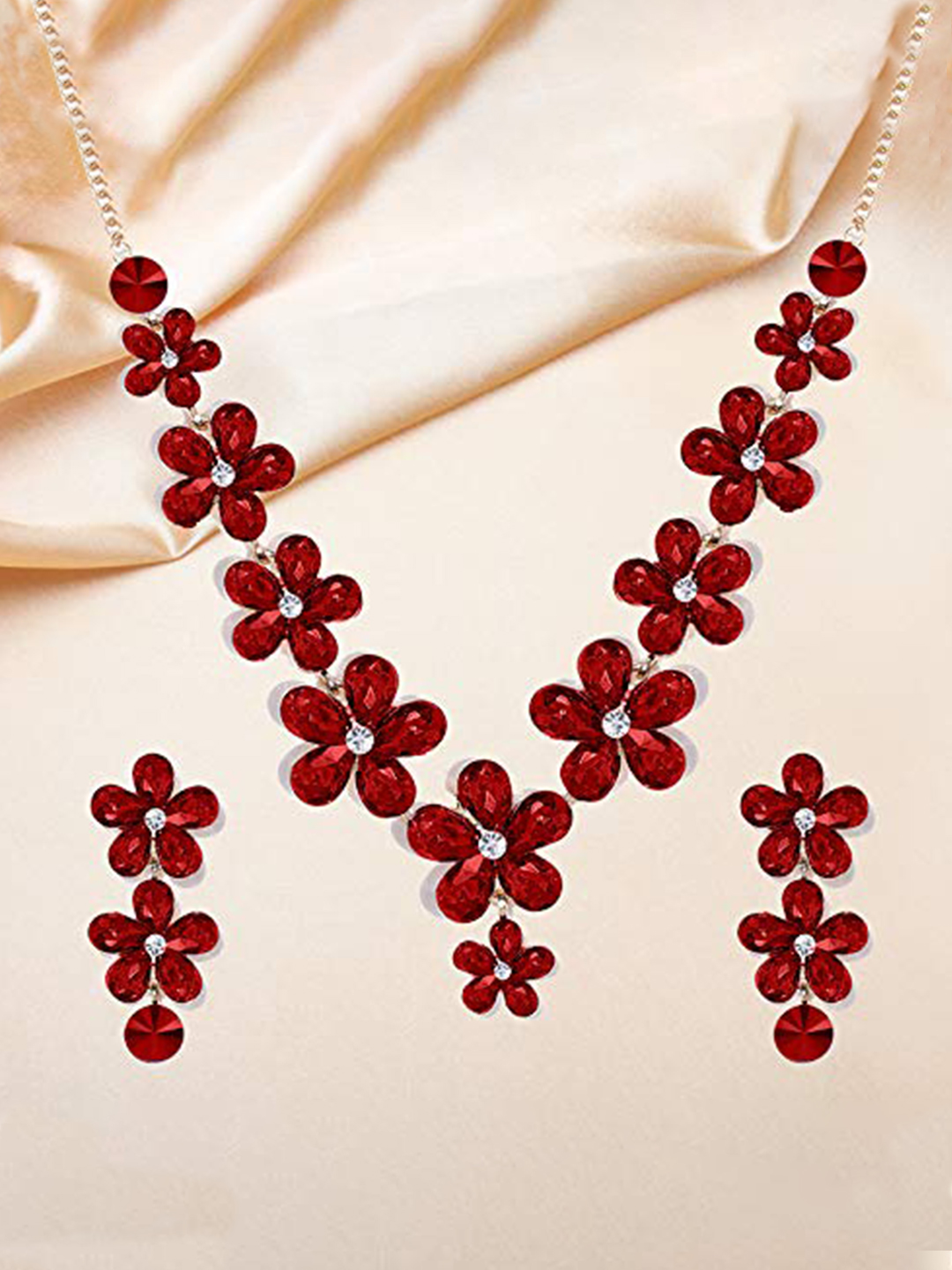 YouBella Jewellery Sets for Women Crystal Necklace Jewellery Set with Earrings for Girls/Women (Red)