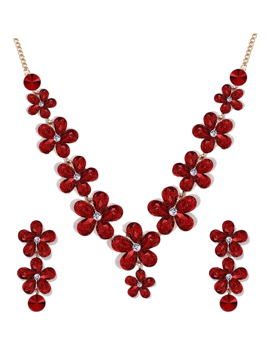 YouBella Jewellery Sets for Women Crystal Necklace Jewellery Set with Earrings for Girls/Women (Red)
