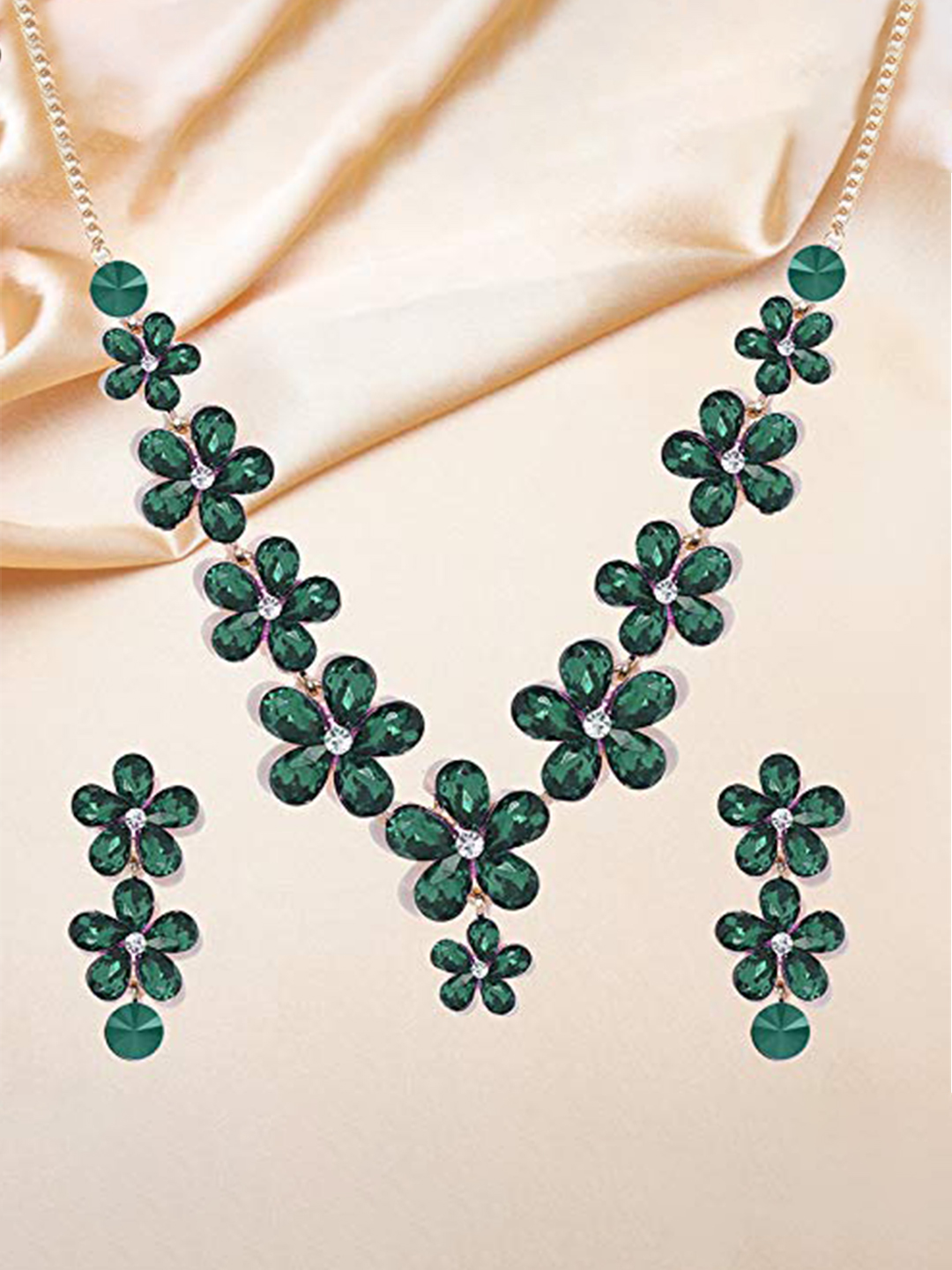 YouBella Jewellery Sets for Women Crystal Necklace Jewellery Set with Earrings for Girls/Women (Green)