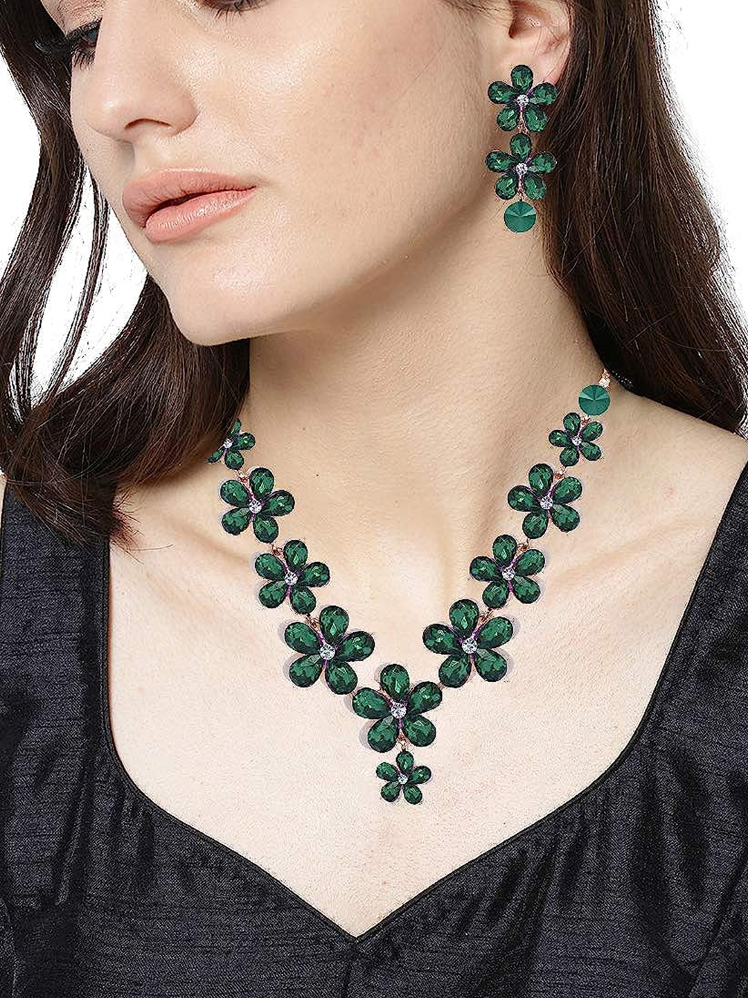 YouBella Jewellery Sets for Women Crystal Necklace Jewellery Set with Earrings for Girls/Women (Green)