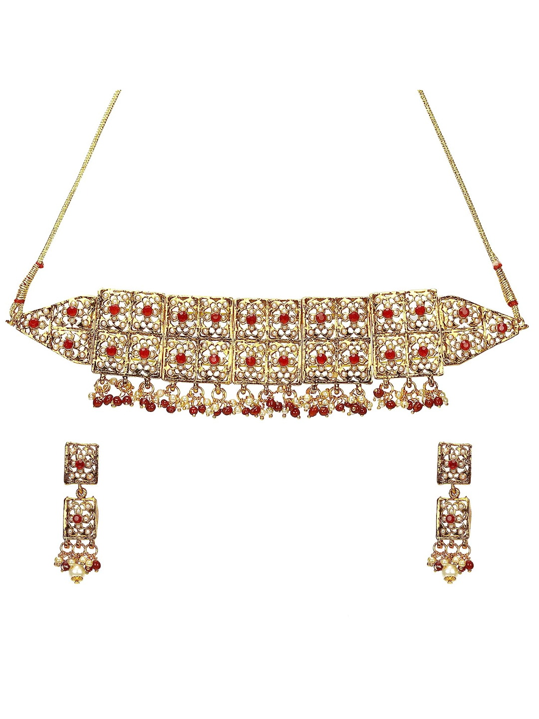 YouBella Stylish Jewellery Necklace Set Gold Plated Jewellery Set for Women (Golden) (YBNK_5775)