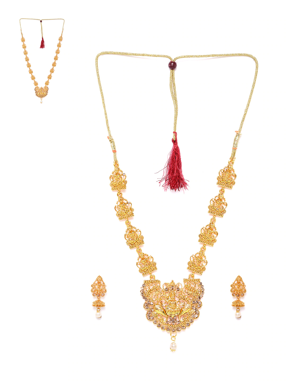 YouBella Gold-Plated Stone Studded  Beaded Goddess Laxmi Jewellery Set