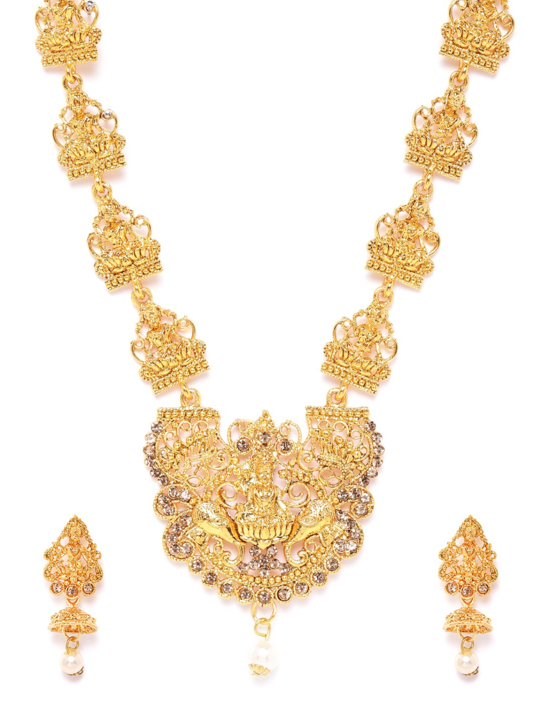 YouBella Gold-Plated Stone Studded  Beaded Goddess Laxmi Jewellery Set