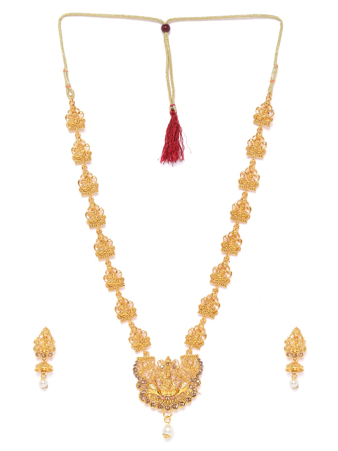 YouBella Gold-Plated Stone Studded  Beaded Goddess Laxmi Jewellery Set