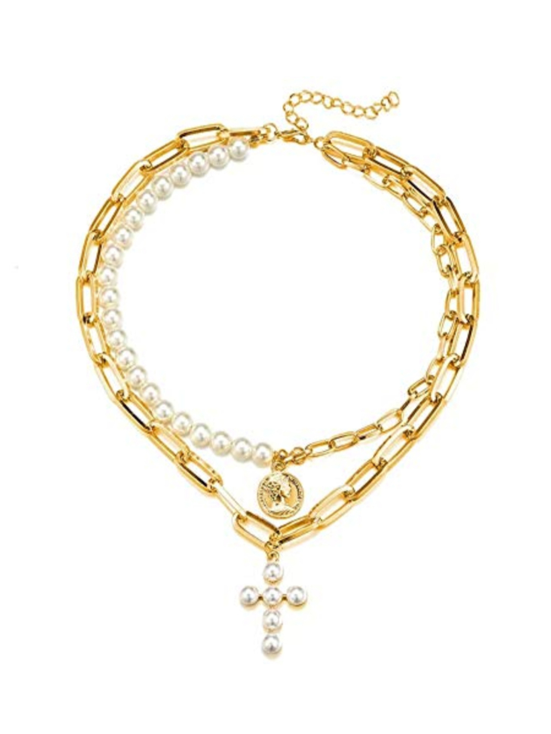 YouBella Stylish Latest Design Trendy Multi Layer Necklace Jewellery Gold Plated Multi Strand for Women (Golden) (YBNK_5786)