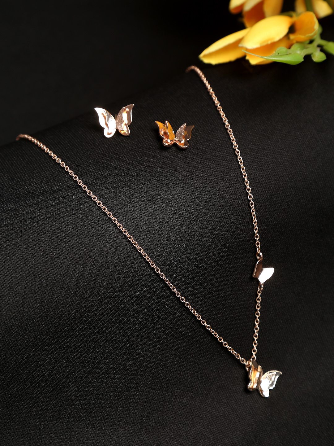 YouBella Jewellery Butterfly Shape Necklace With Earrings for Girls and Women (Rose Gold)