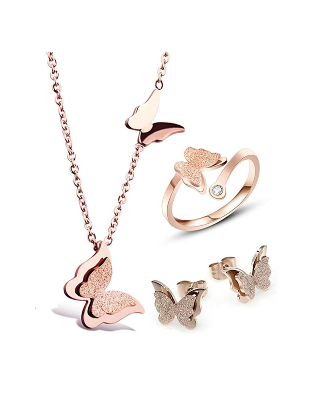YouBella Jewellery Butterfly Shape Necklace With Earrings and Ring for Girls and Women (Rose Gold)