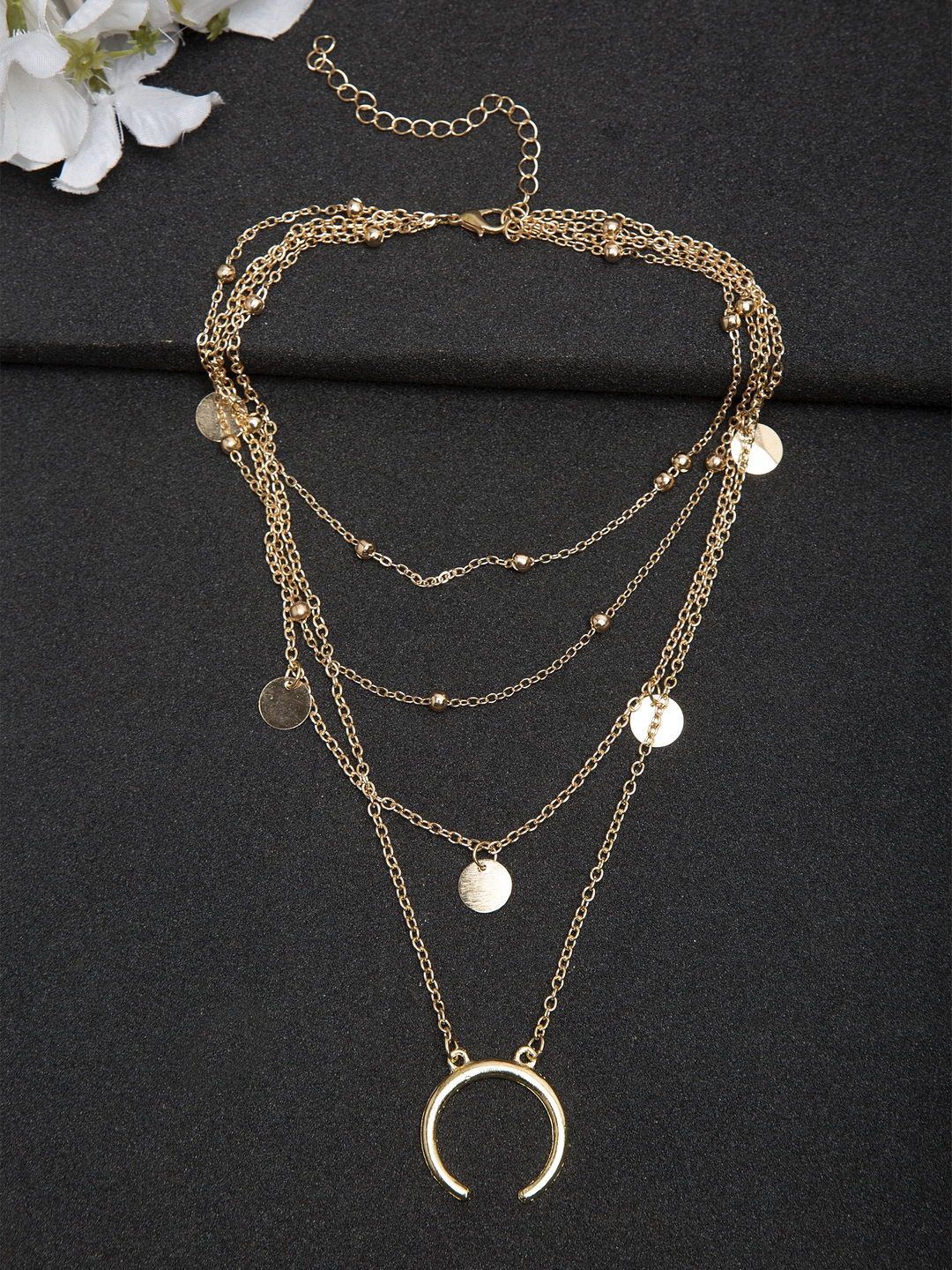 YouBella Stylish Jewellery Layered Gold Plated Multi Strand Necklace for Women (Golden, YBNK_5799)