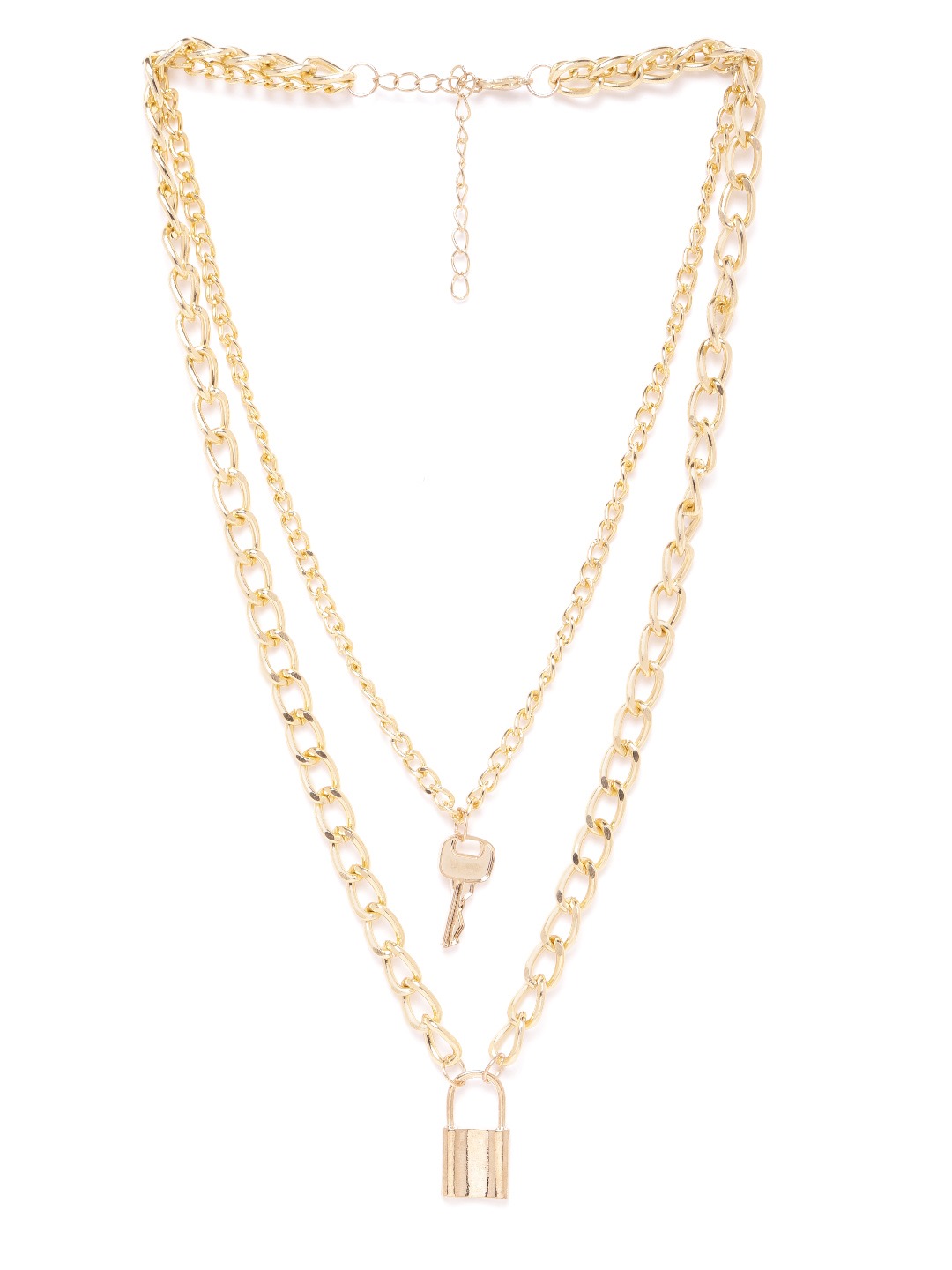 YouBella Valentine Non-Precious Metal Alloy No Gemstone Jewellery Multi Layered Gold Plated Lock and Key Necklace for Women (Gold)
