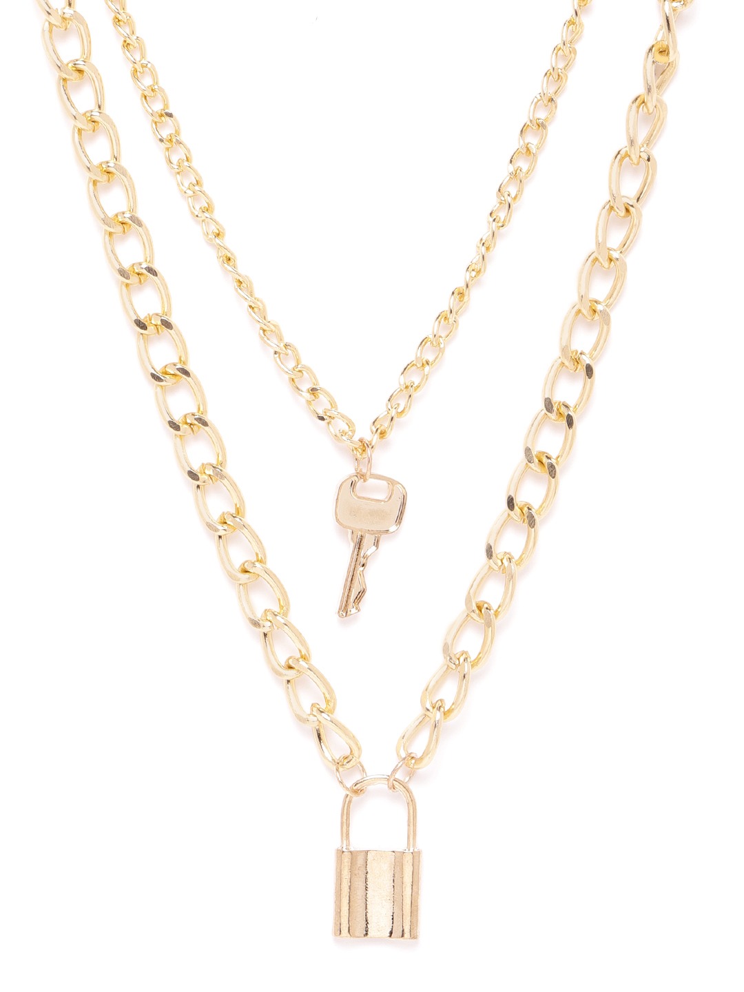 YouBella Valentine Non-Precious Metal Alloy No Gemstone Jewellery Multi Layered Gold Plated Lock and Key Necklace for Women (Gold)