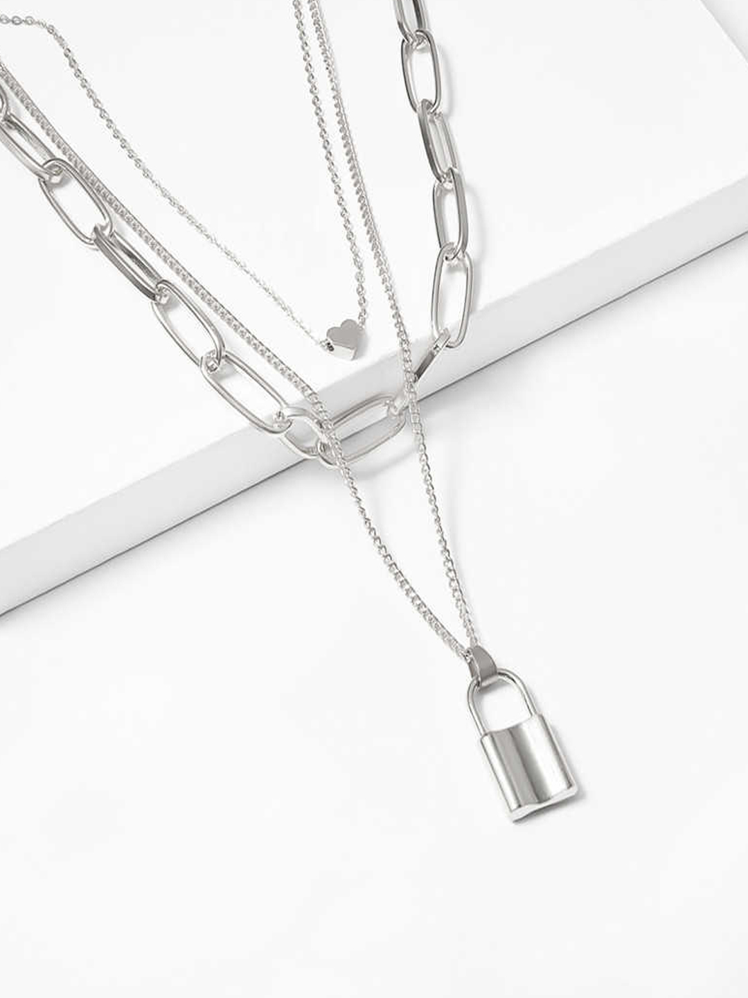 YouBella Jewellery for women Lock Heart Pendant Necklace for Women & Girls (Silver)