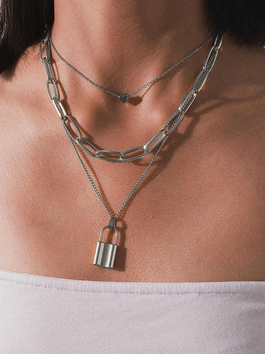 YouBella Jewellery for women Lock Heart Pendant Necklace for Women & Girls (Silver)