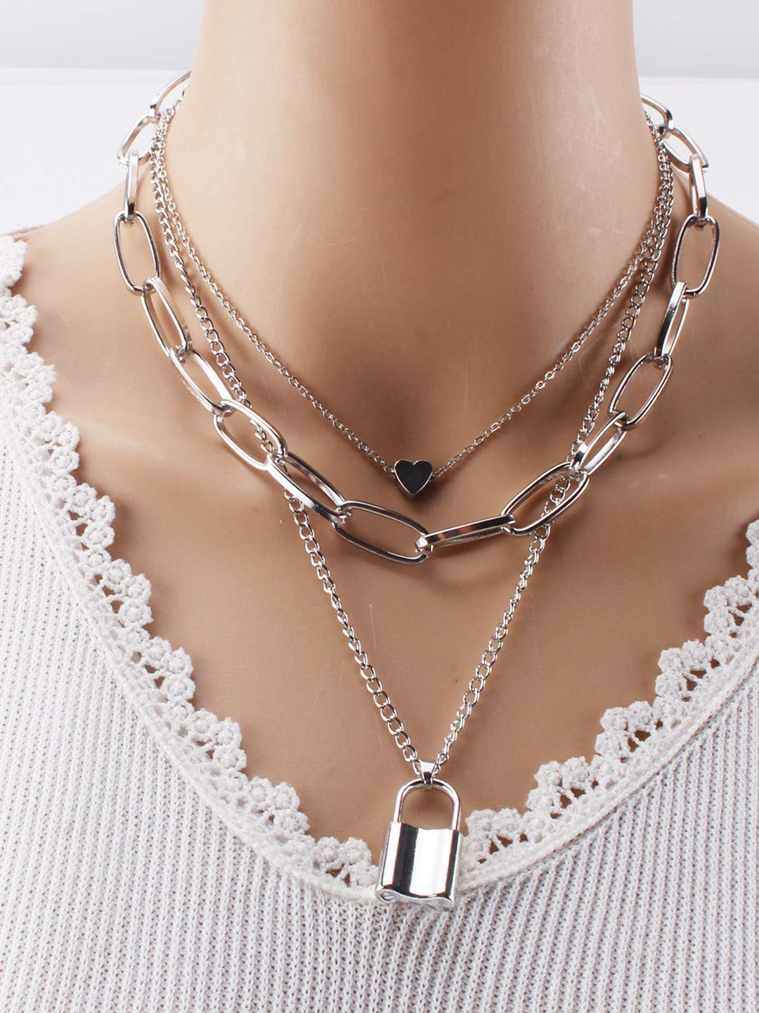YouBella Jewellery for women Lock Heart Pendant Necklace for Women & Girls (Silver)