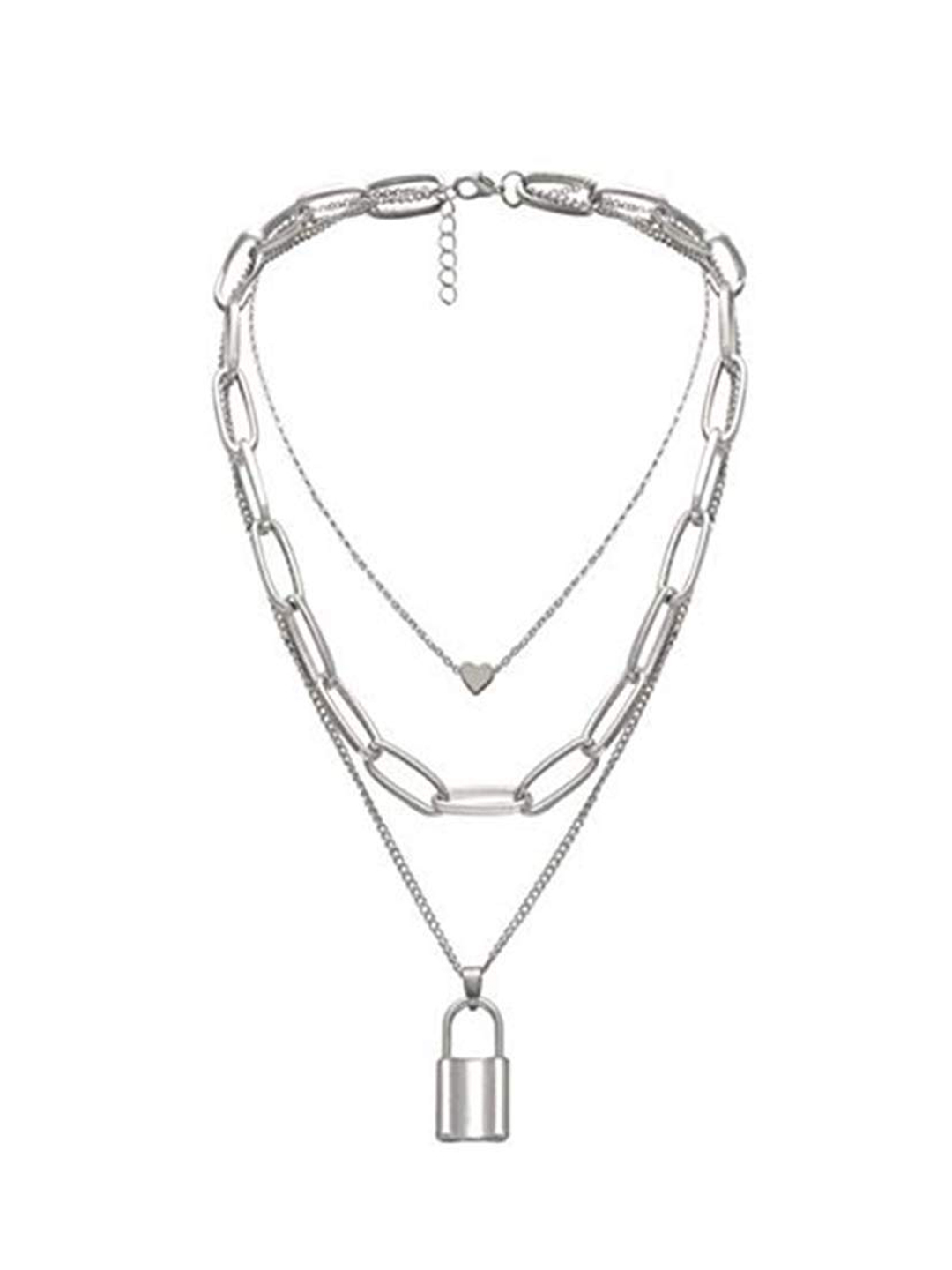 YouBella Jewellery for women Lock Heart Pendant Necklace for Women & Girls (Silver)