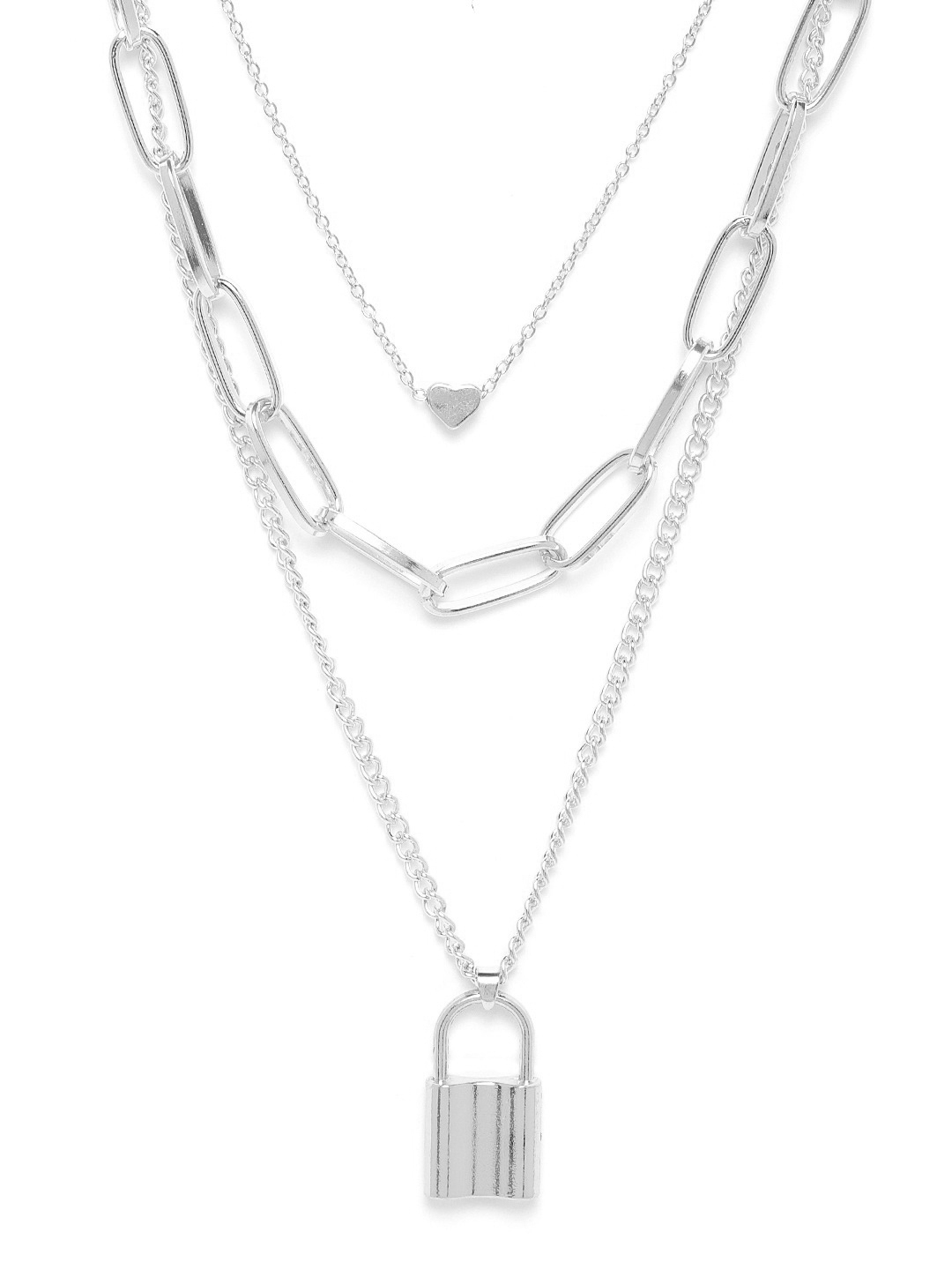 YouBella Jewellery for women Lock Heart Pendant Necklace for Women & Girls (Silver)