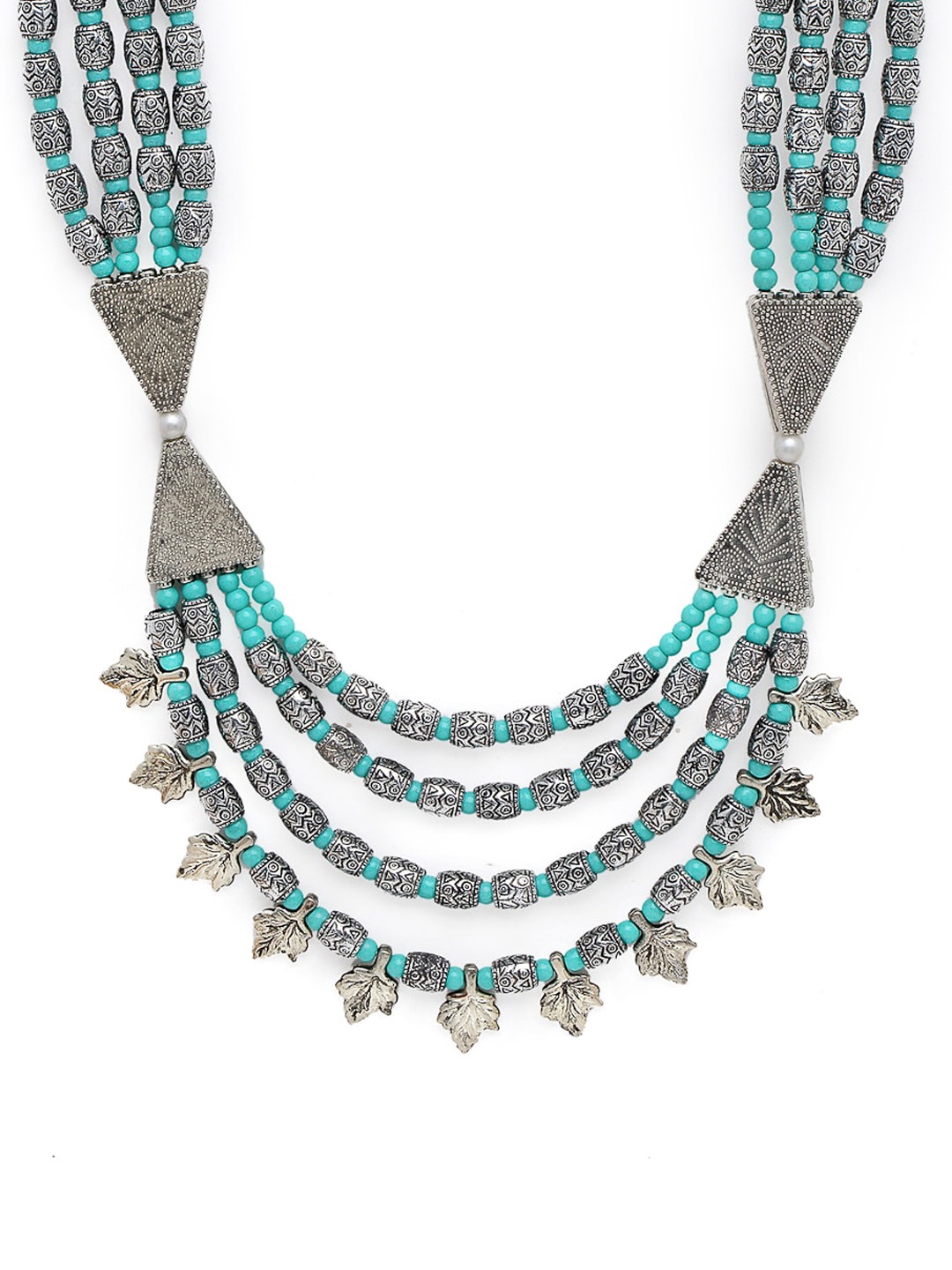YouBella Silver-Toned  Blue Alloy Silver-Plated Handcrafted Necklace