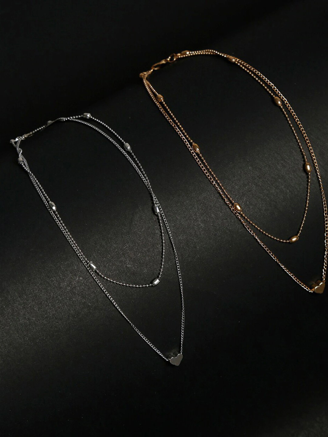 YouBella Gold-Toned & Silver-Toned Alloy Gold-Plated Set of 2 Layered Chains